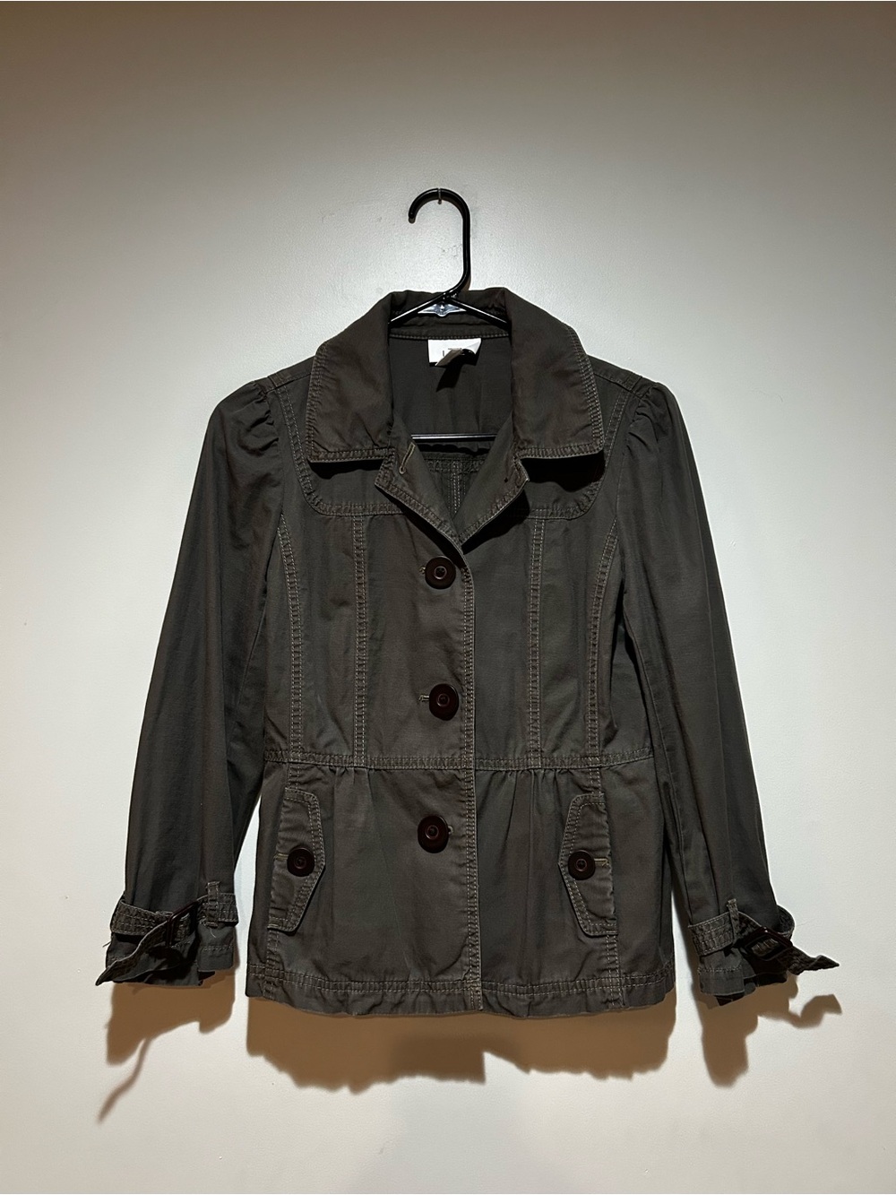 LOFT Olive Button-Front Short Trench Jacket